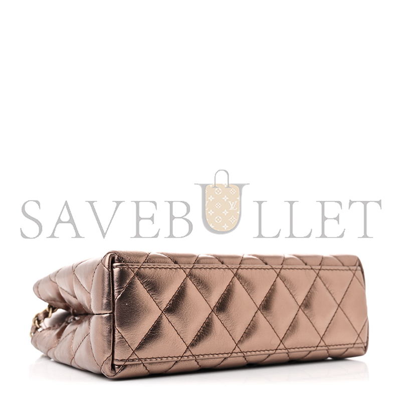 Ch*el master metallic aged calfskin quilted nano kelly shopper light brown (19*13*7cm)